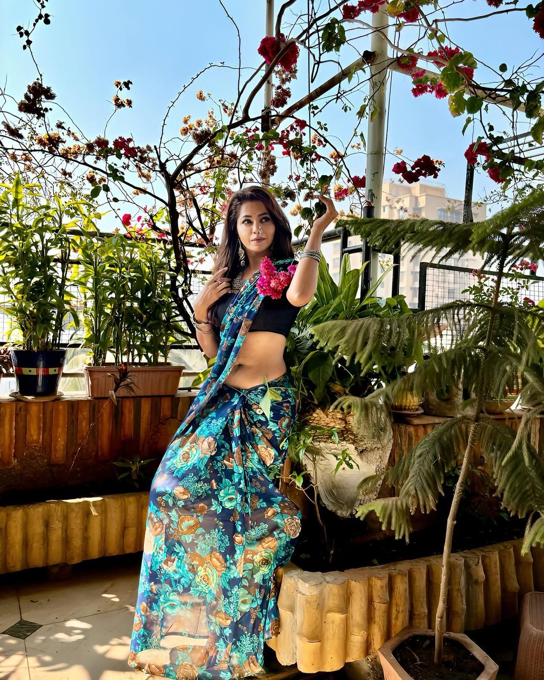 Hindi Tv Actress Ridheema Tiwari in Blue Saree Black Blouse